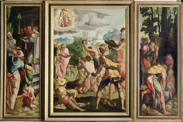 Il Sermone, la Lapidazione e la Sepoltura di Santo Stefano, dal Polittico di Santo Stefano e San Giacomo Maggiore, c.1541